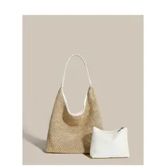 DANWEILE - Bolso de mano de paja vintage para mujer - Blanco