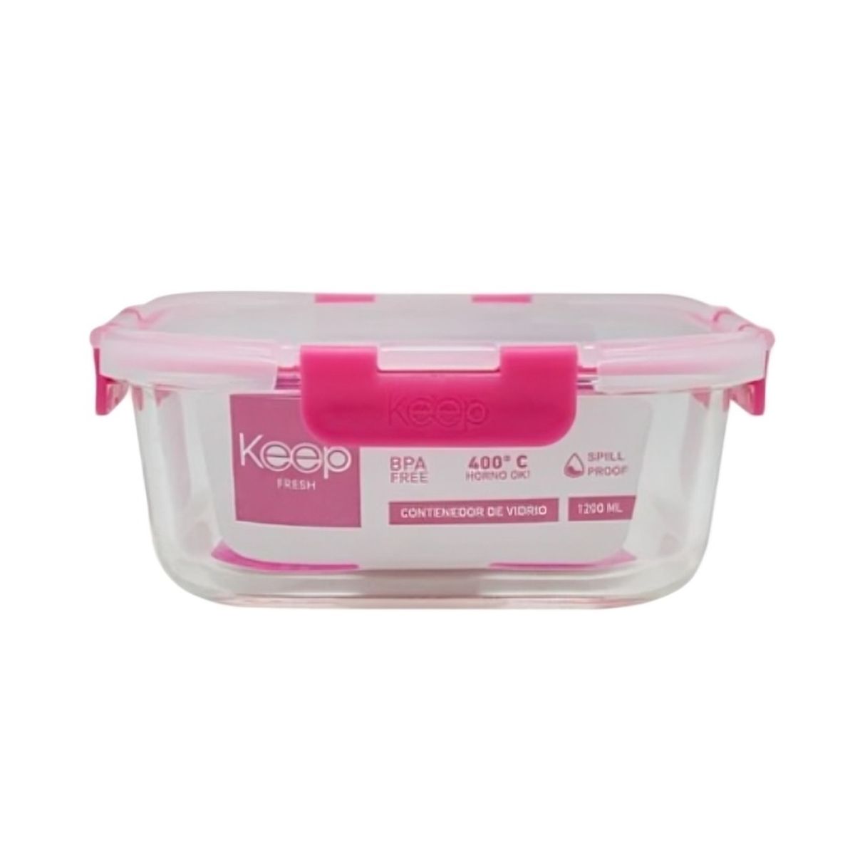 KEEP - HERMETICO CUADRADO 2200ML GLASS KEEP FUCSIA