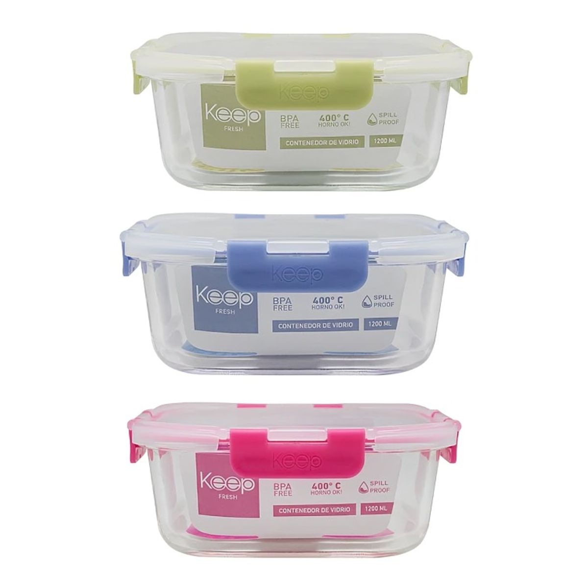 KEEP - HERMETICO CUADRADO 2200ML GLASS KEEP FUCSIA