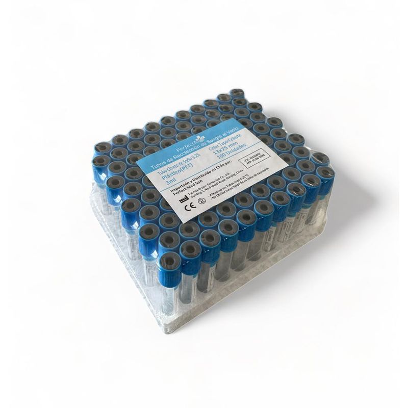 PERFECT MED - Tubos de Recoleccion de Sangre al VacioTapa Celeste Citrato Sodio 32%