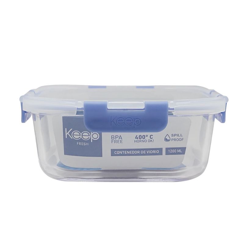 KEEP - HERMETICO CUADRADO 1200ML GLASS KEEP AZUL