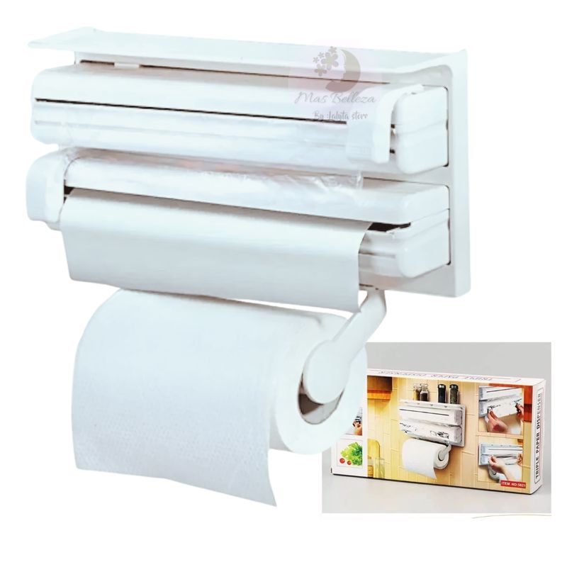 GENERICO - Dispensador Cocina Soporte 4 En1 Rollo Papel Nova Film Alusa