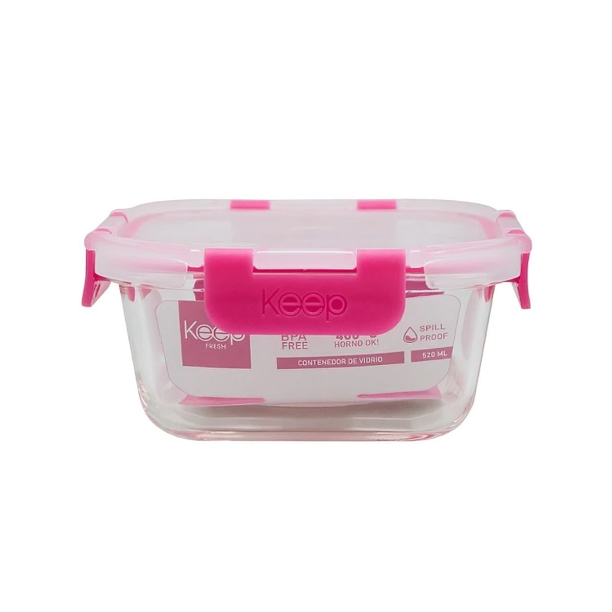 KEEP - HERMETICO CUADRADO 520ML GLASS KEEP FUCSIA