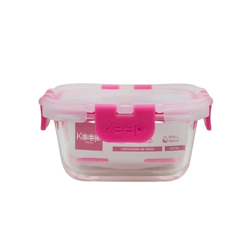 KEEP - HERMETICO CUADRADO 320ML GLASS KEEP FUCSIA