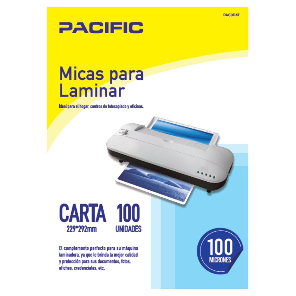PACIFIC - 100 Laminas Micas Termolaminadora Carta 100 Micrones - SC