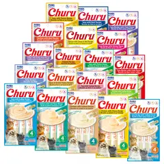 INABA - Churu Gatos - Pack 19 Variedades - 76 Tubitos - Snack Premio