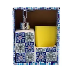 GENERICO - Dispensador de Jabón para Cocina De Cerámica con Esponja Diseño Mosaico