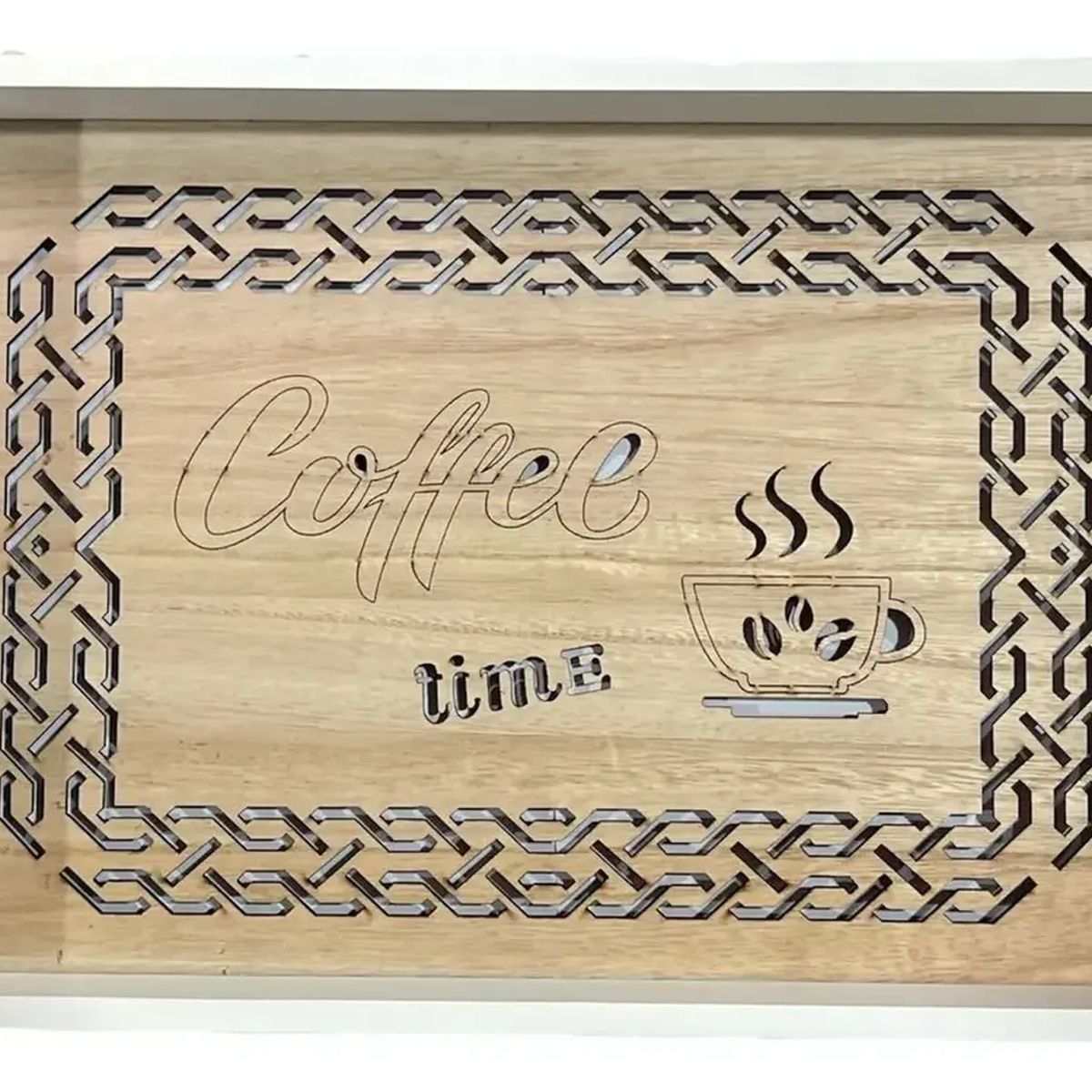 OEM - Bandeja Madera Servir Grande Con Diseños Tallados Coffee