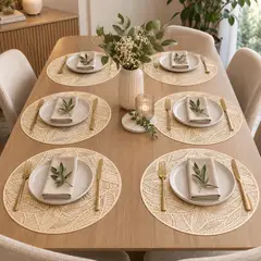 OEM - Set 6 Individuales De Mesa Pack 6 Individuales 38cm Hojas - Dorado