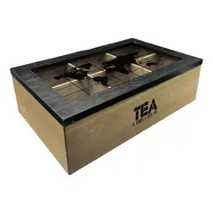 OEM - Caja De Té Mediana De Madera 6 Espacios Con Diseños Mapa - Negro