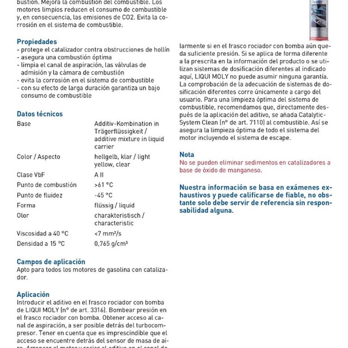 LIQUI MOLY - Limpiador Sistema Catalitico bencinero 300 Ml Liqui Moly