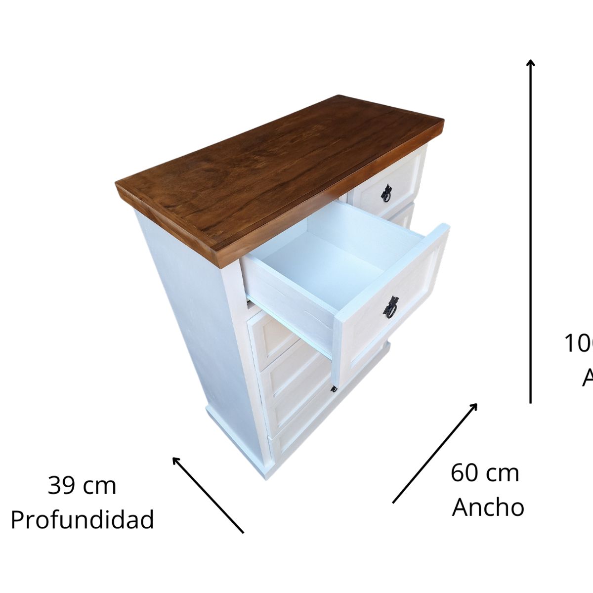 CASAHOGGAR - Comoda Rustica Crotona 5 Bicolor Blanco