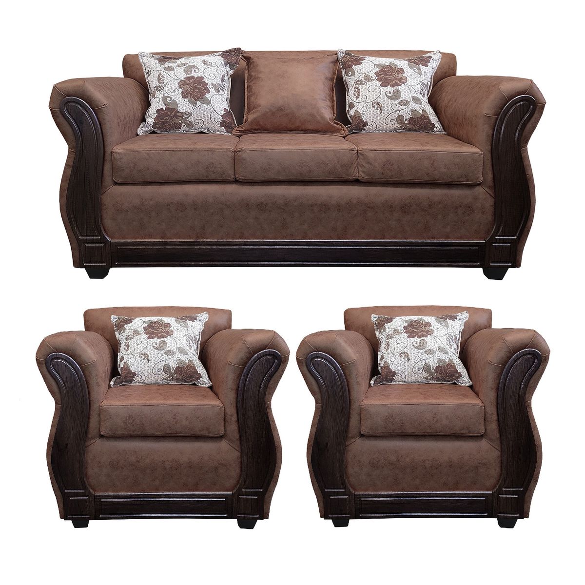 AMERICA DECORA - Living Con Resorte estructural 5 Cuerpos 3+1+1 Eleonor Envejecido Café Claro