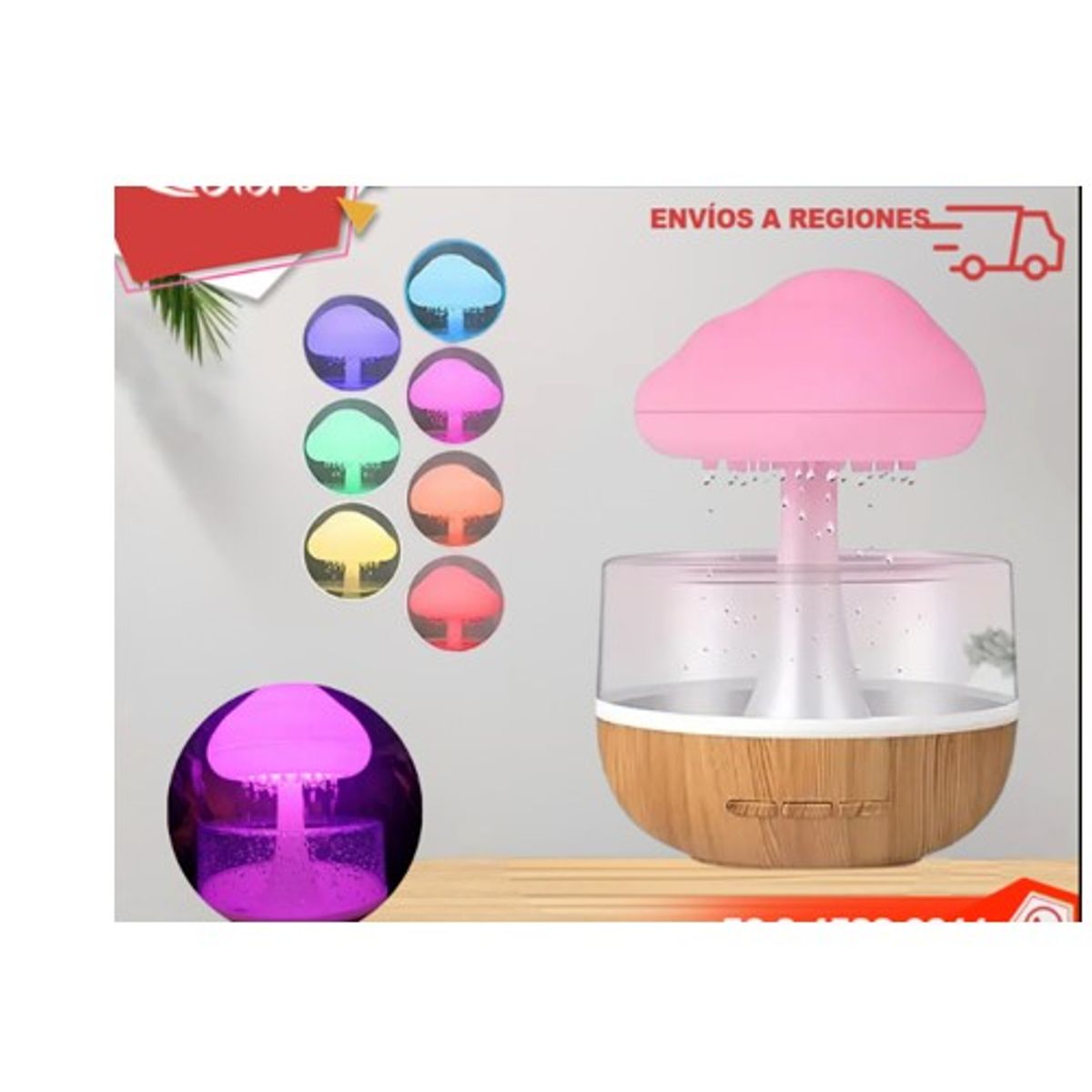 GENERICO - Humidificador De Nube De Lluvia Gotas De Agua Luz Nocturna