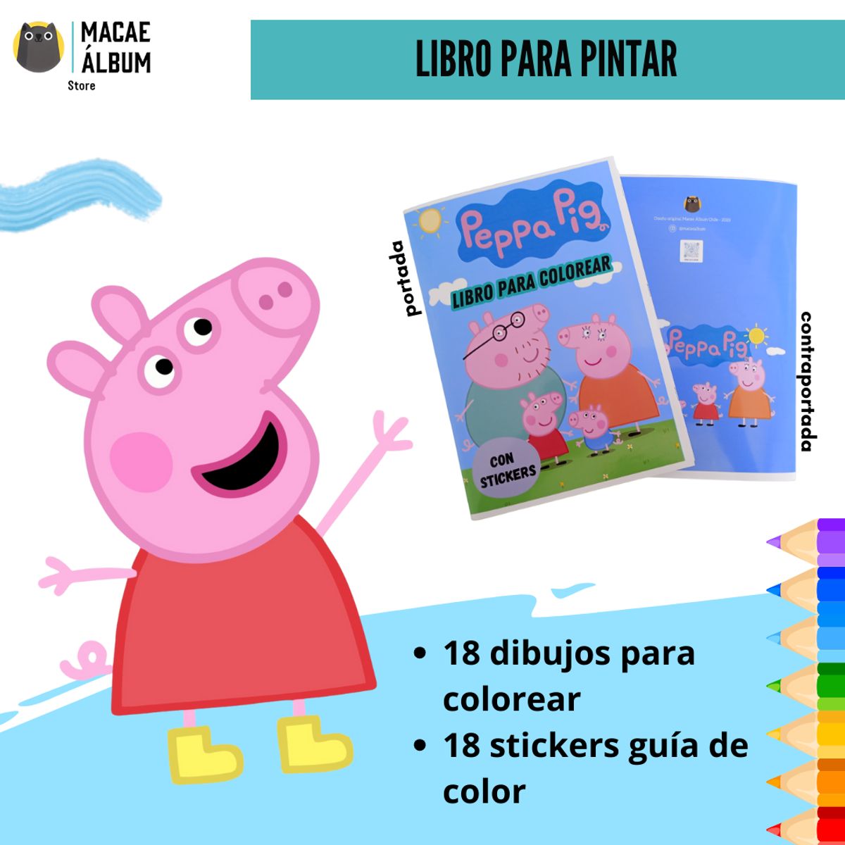 GENERICO - Libro para pintar Peppa Pig con stickers