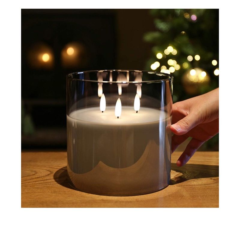 GENERICO - VELA de cera efecto realista con LUZ LED en vaso vidrio GRIS 15cm