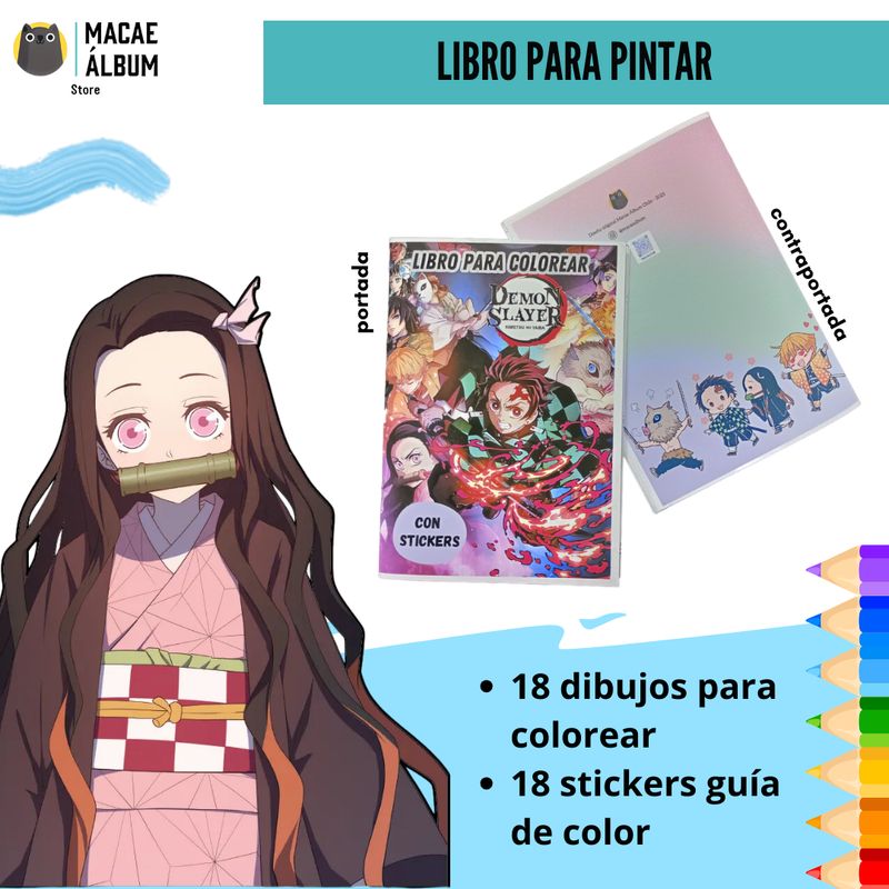 GENERICO - Libro Para Pintar Demon Slayer con stickers