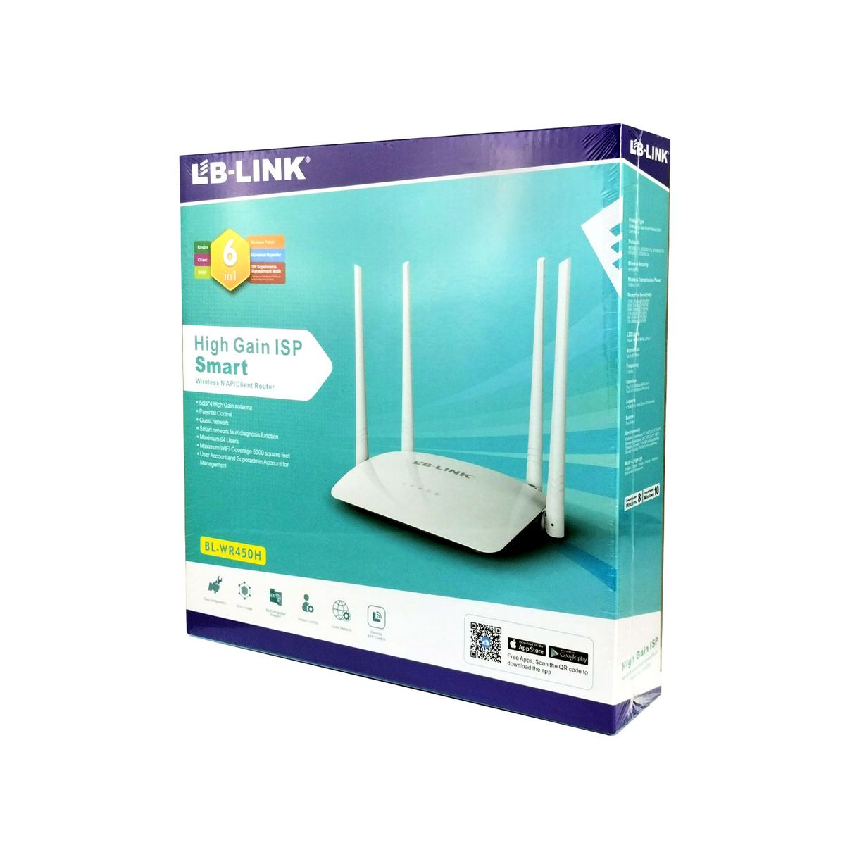 GENERICO - Router WIFI N 300MBPS HIGH GANG 4 Antenas 5dBi / BL-WR450H LB-Link