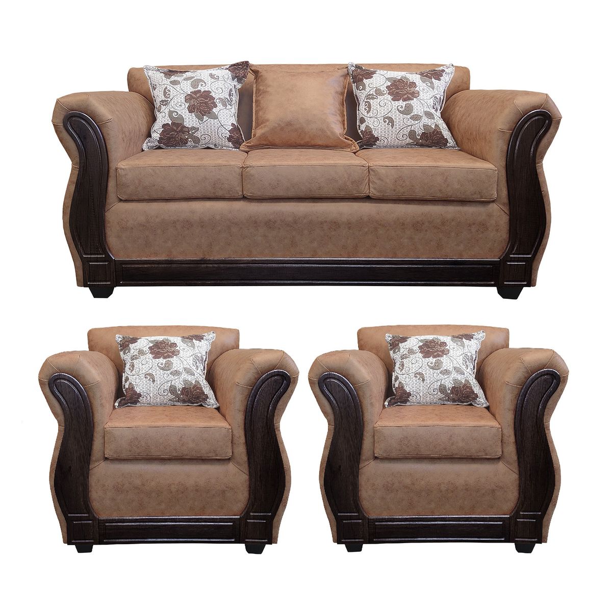 AMERICA DECORA - Living Con Resorte Estructural 5 Cuerpos 3+1+1 Eleonor Envejecido Café Teja