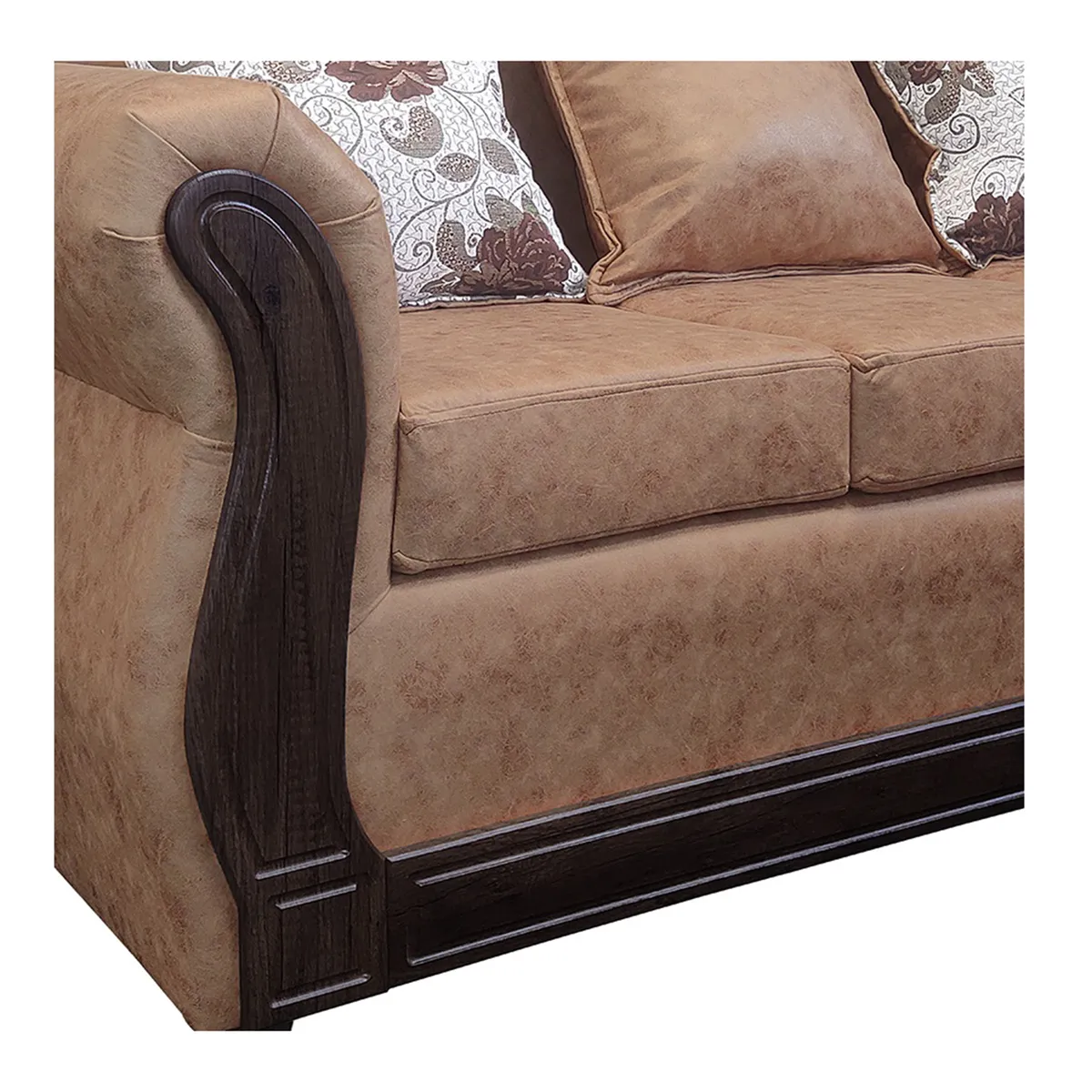 AMERICA DECORA - Living Con Resorte Estructural 5 Cuerpos 3+1+1 Eleonor Envejecido Café Teja