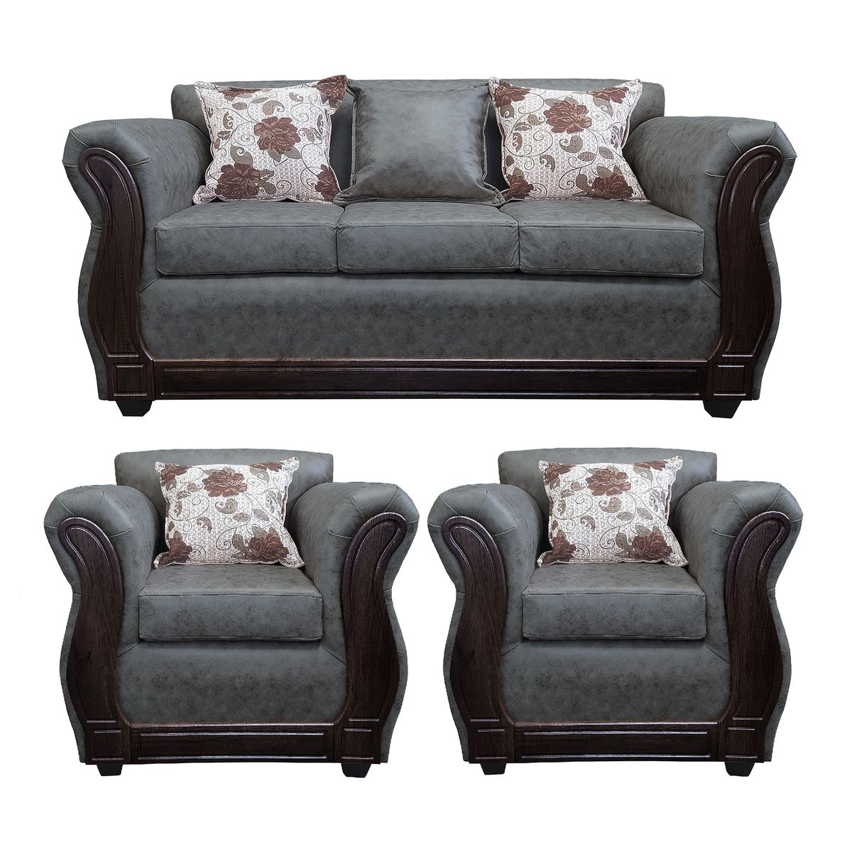 AMERICA DECORA - Living Con Resorte Estructural 5 Cuerpos 3+1+1 Eleonor Envejecido Gris Oscuro