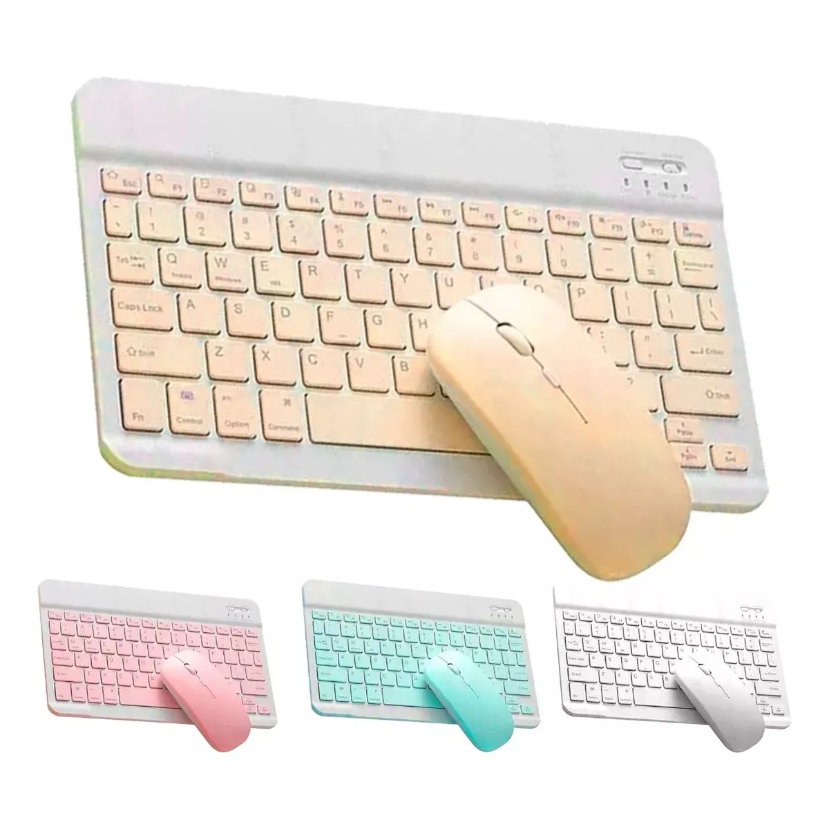 GENERICO - Kit Teclado Y Mouse Slim Pastel Bt Windows Apple Android  Beige