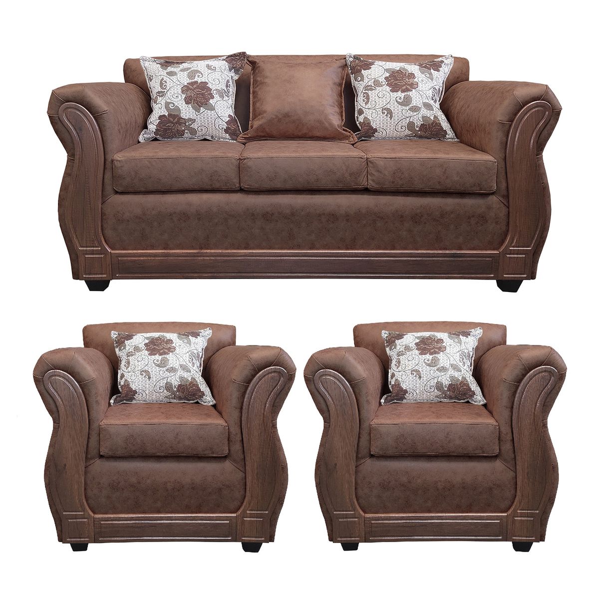 AMERICA DECORA - Living Con Resorte Estructural 5 Cuerpos 3+1+1 Eleonor Envejecido Café Claro X