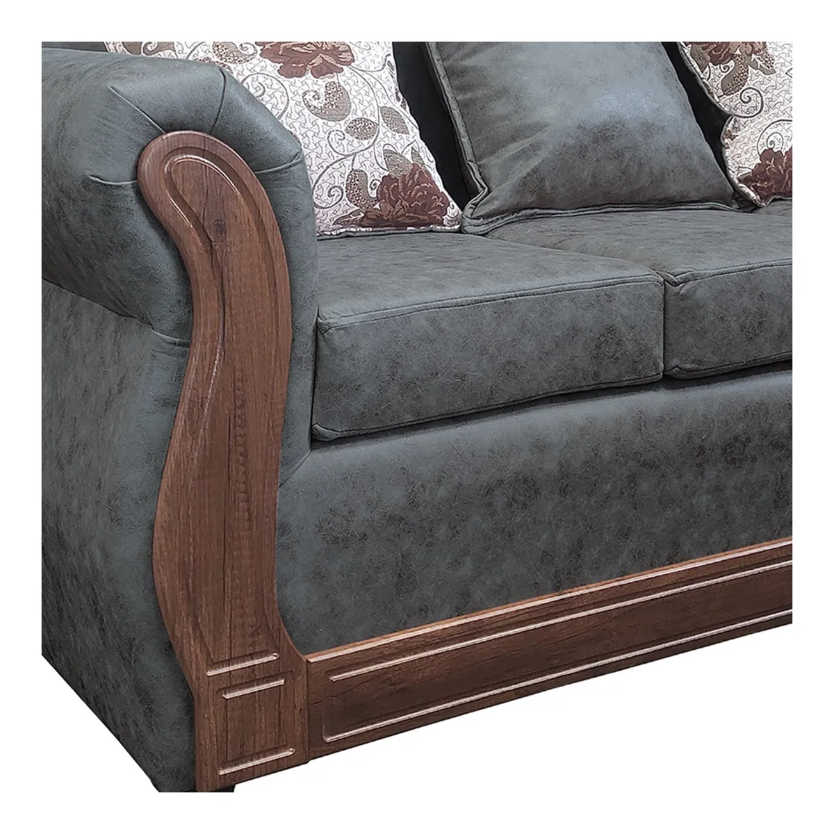 AMERICA DECORA - Sofá Con Resorte Estructural 3 Cuerpos Eleonor Envejecido Gris Oscuro X