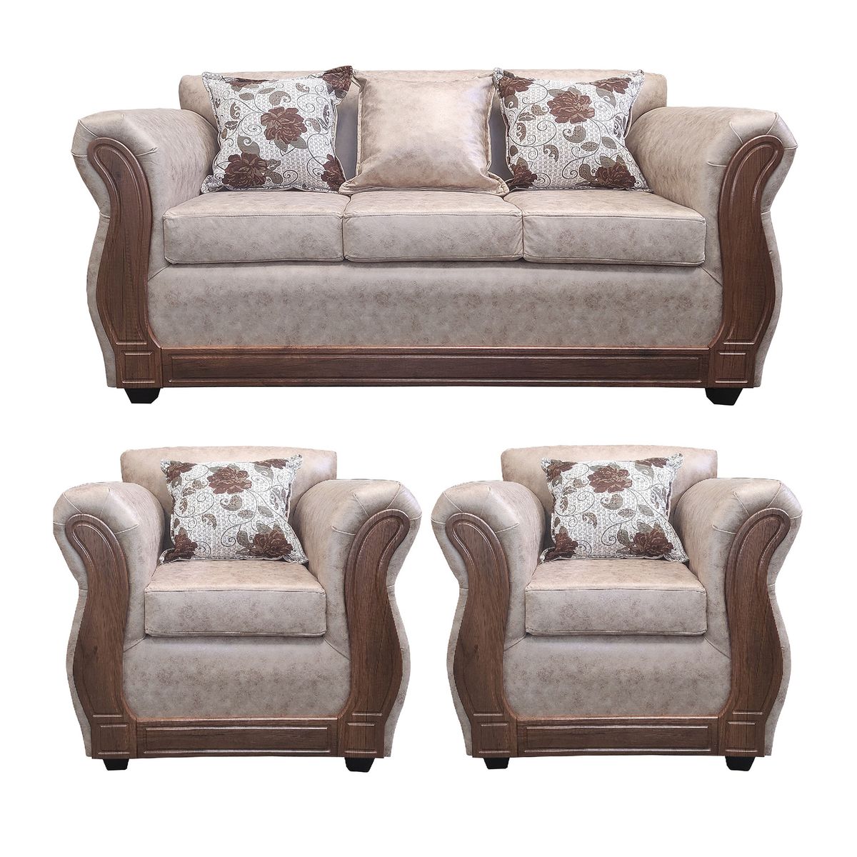 AMERICA DECORA - Living Con Resorte Estructural 5 Cuerpos 3+1+1 Eleonor Envejecido Beige X