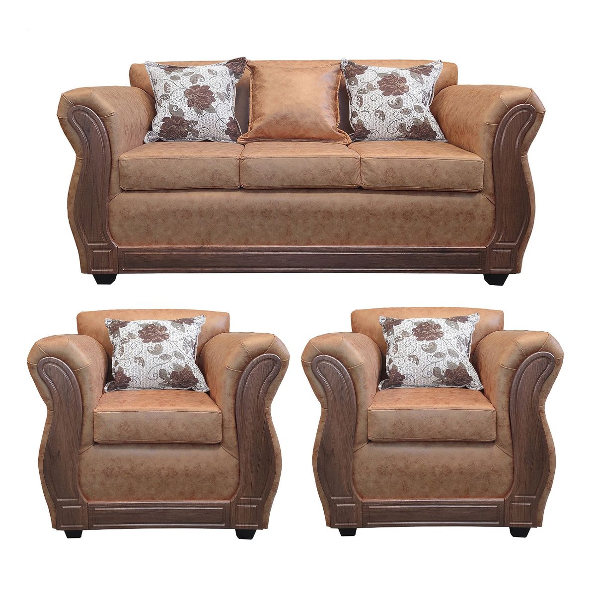 AMERICA DECORA - Living Con Resorte Estructural 5 Cuerpos 3+1+1 Eleonor Envejecido Café Teja X