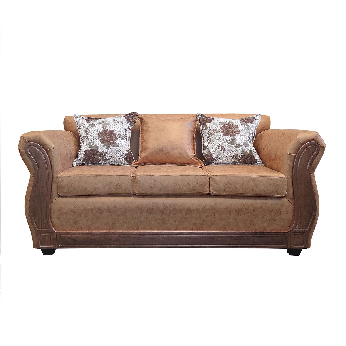 AMERICA DECORA - Sofá Con Resorte Estructural 3 Cuerpos Eleonor Envejecido Café Teja X