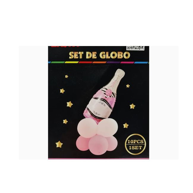 GENERICO - Set Globos Forma Botella de Champaña Rosa