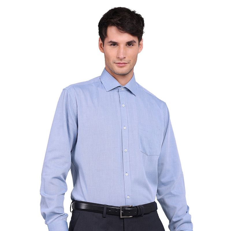 VAN HEUSEN - Camisa Hombre Formal Azul Claro Bolsillo Tailored Cuello Italiano
