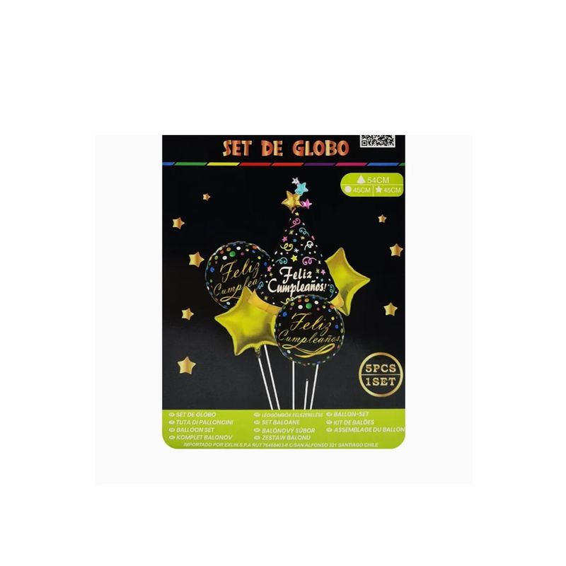 GENERICO - Set Globos Metalizados Feliz Cumpleaños Amarillo Y Negro