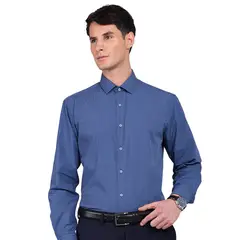 VAN HEUSEN - Camisa Formal Slim Fit Azul Oscuro Hombre Sin Bolsillo Cuello Italiano
