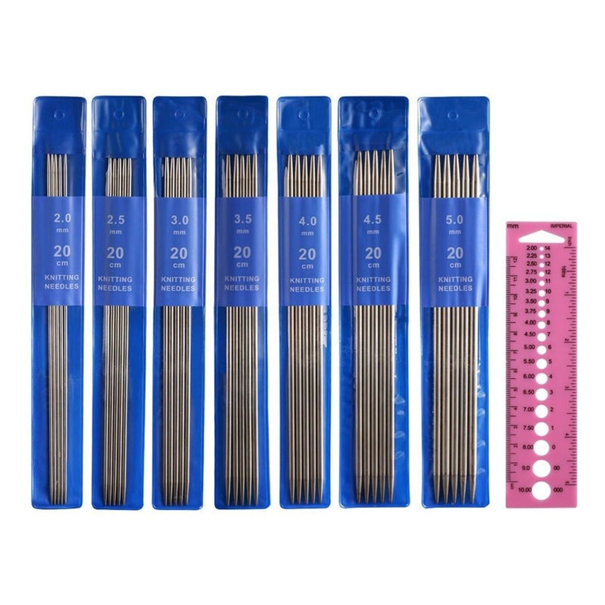 GENERICO - Set 35 Palillos Doble Punta Para Calcetines + Regla Medidas