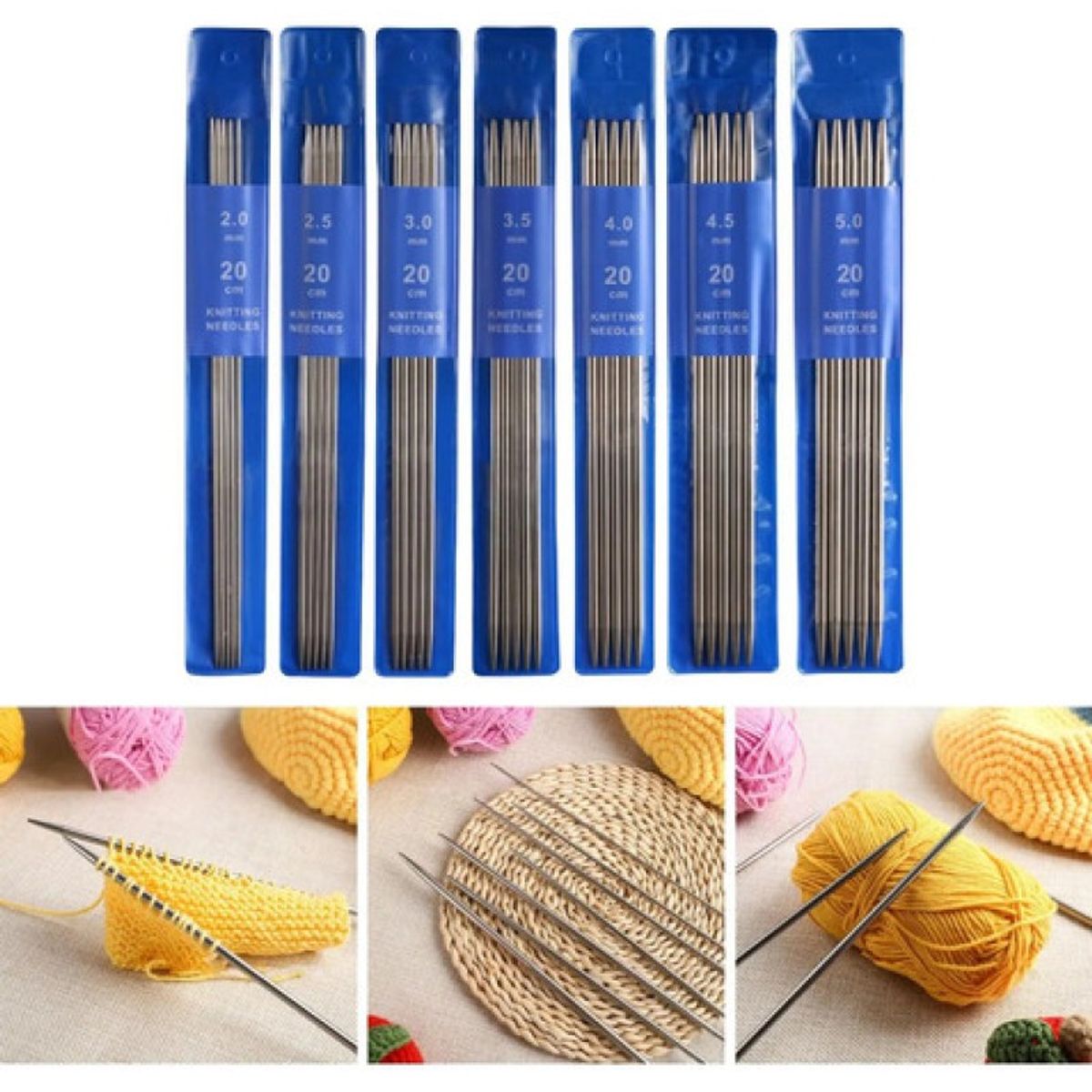 GENERICO - Set 35 Palillos Doble Punta Para Calcetines + Regla Medidas