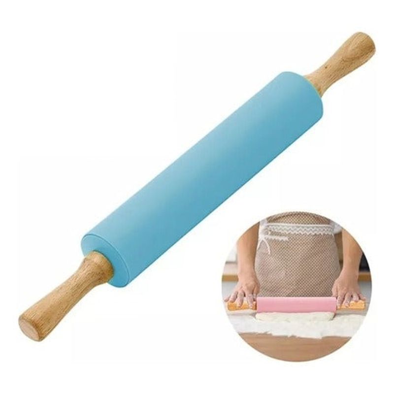 GENERICO - Uslero Rodillo De Silicona Asas De Madera 42 Cm Pasteleria