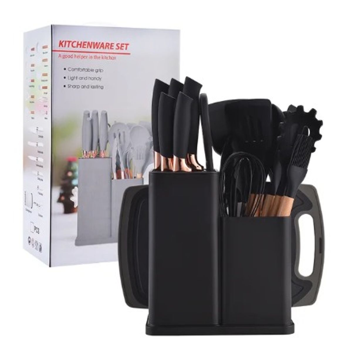 GENERICO - Set De Utensilios De Cocina Silicona 19 Piezas + tabla