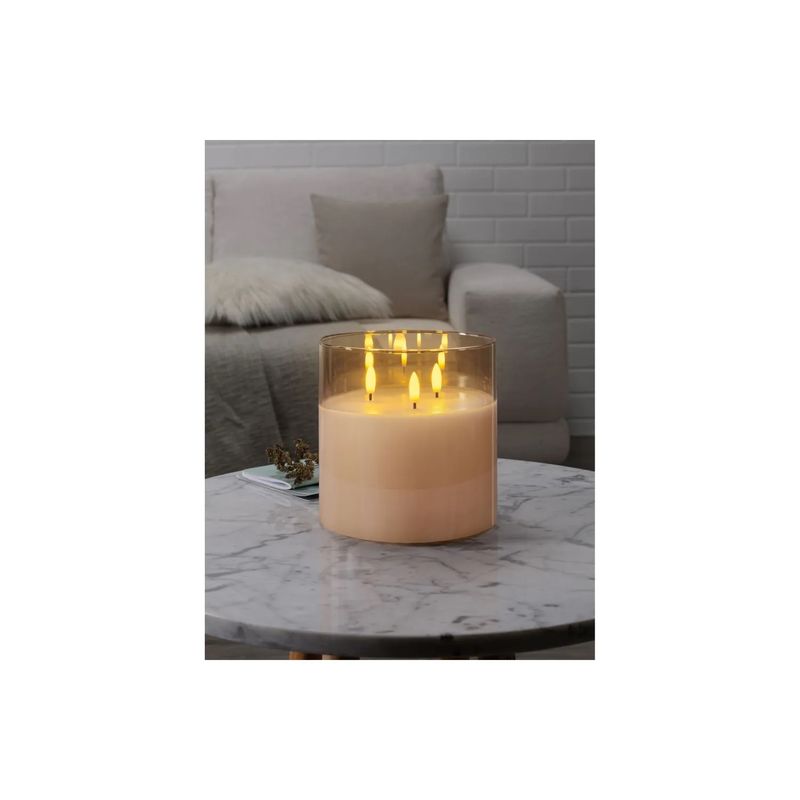 GENERICO - VELA de cera efecto realista con LUZ LED en vaso vidrio BLANCO 15cm