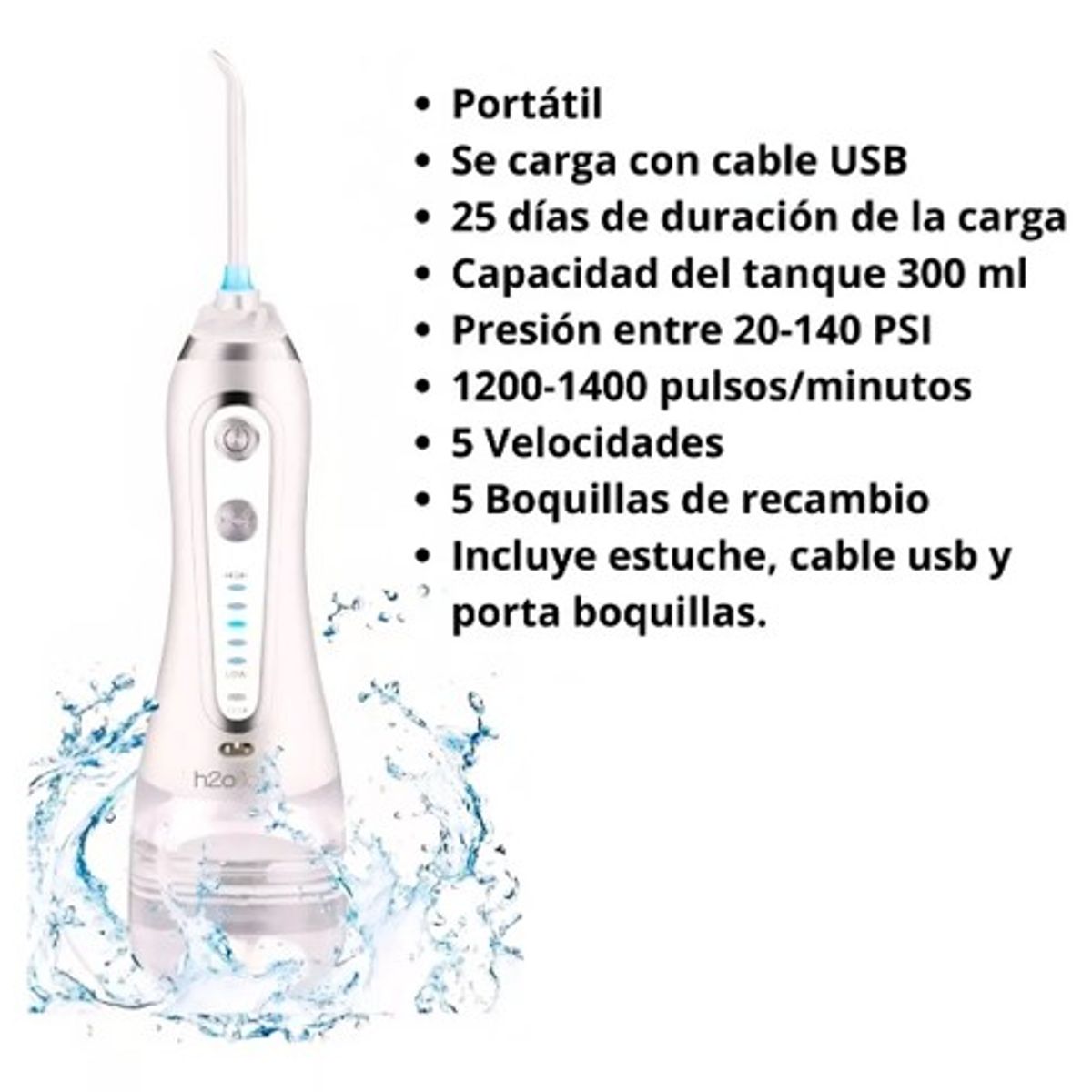 EMETRES - Irrigador Dental Limpieza Bucal Blanco H2ofloss Pórtatil