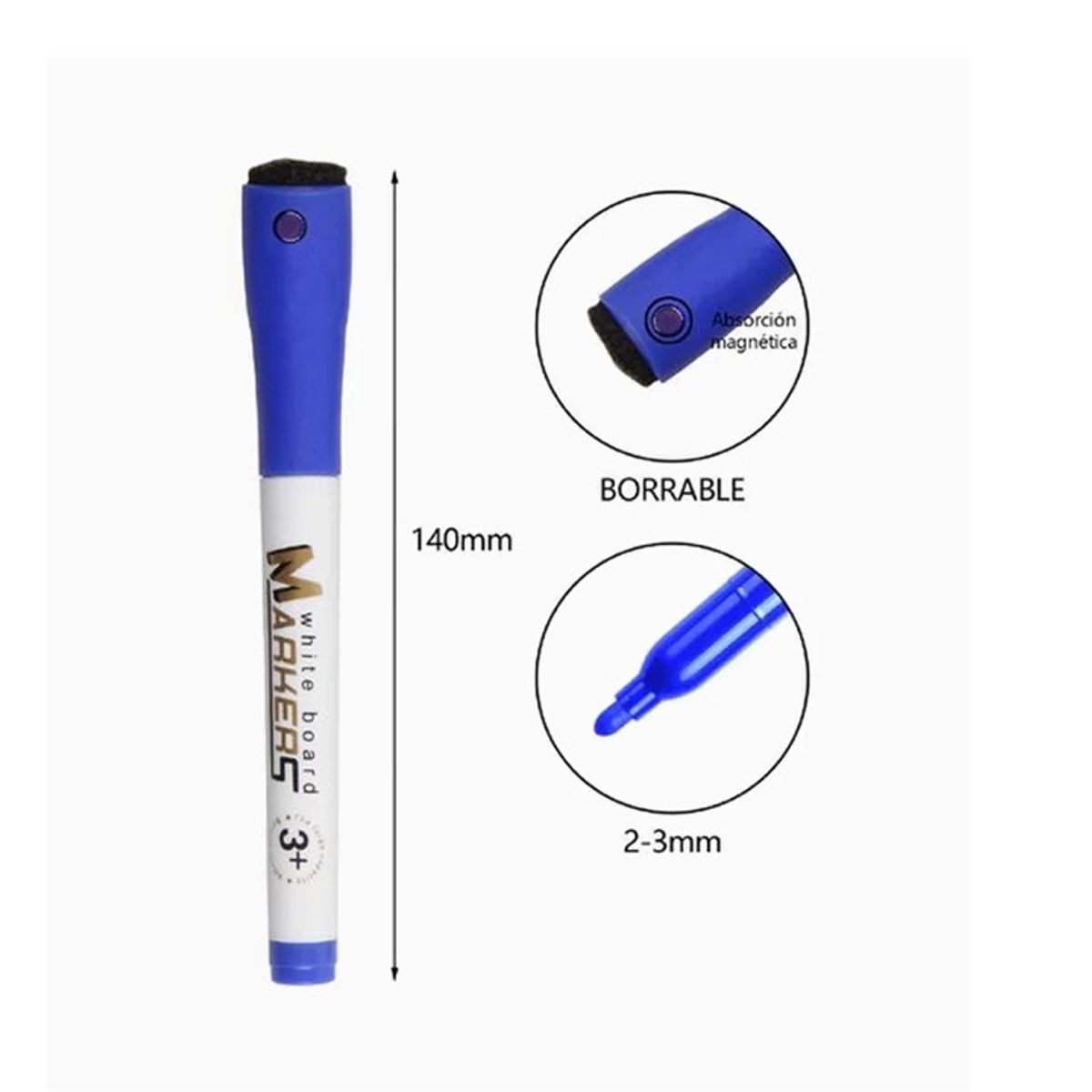 GENERICO - Marcador Azul de Pizarra con Borrador e Imán 1pcs 14cm