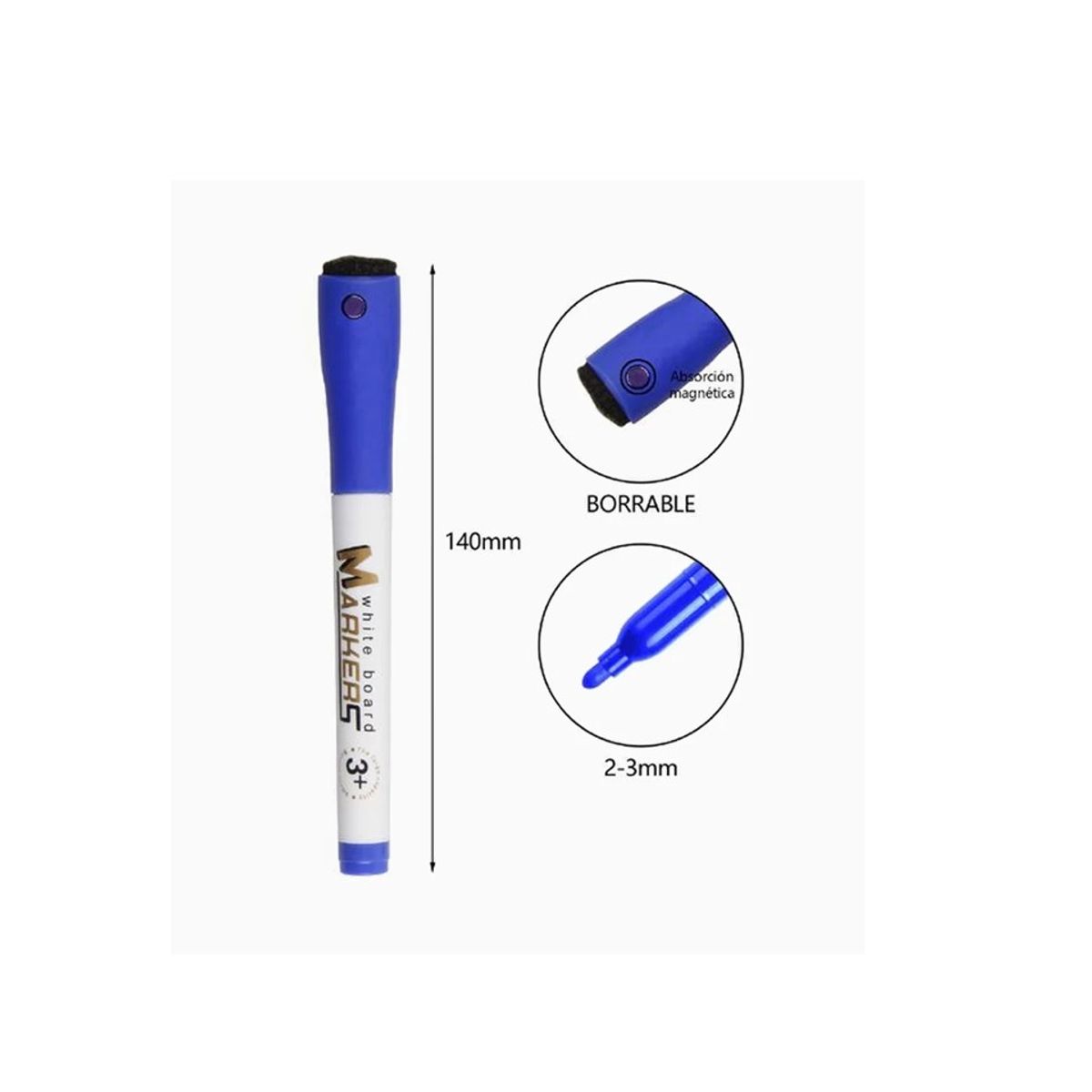 GENERICO - Marcador Azul de Pizarra con Borrador e Imán 1pcs 14cm