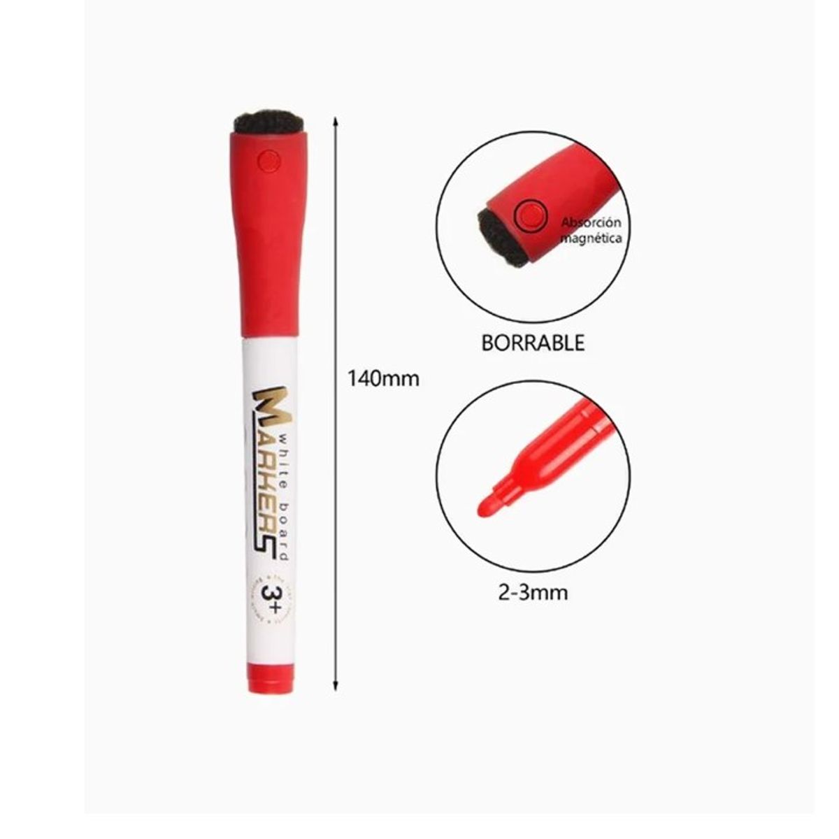 GENERICO - Marcador Rojo de Pizarra con Borrador e Imán 1pcs 14cm