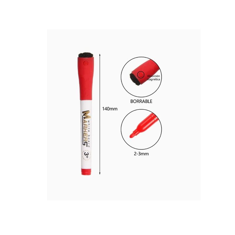 GENERICO - Marcador Rojo de Pizarra con Borrador e Imán 1pcs 14cm