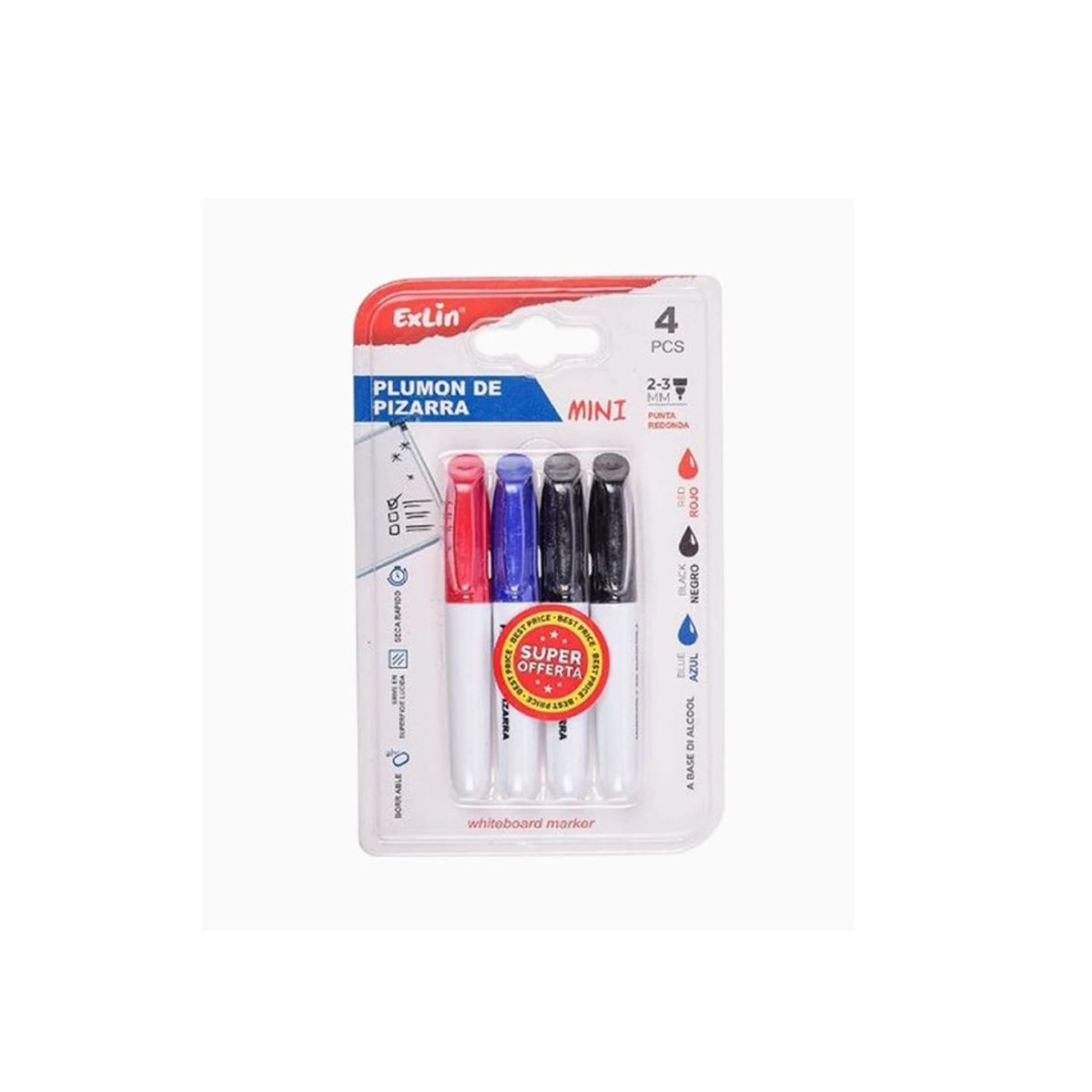 GENERICO - Mini Marcador de Pizarra Colores Varios 4pcs 9cm
