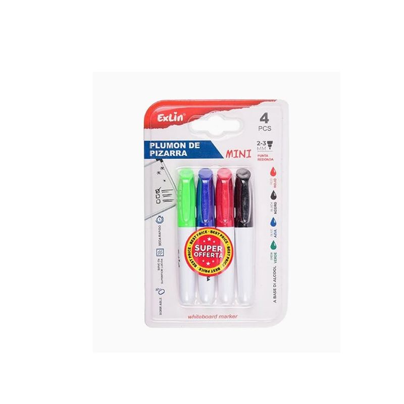 GENERICO - Mini Marcador de Pizarra Blanca Colores Varios 4pcs 9cm