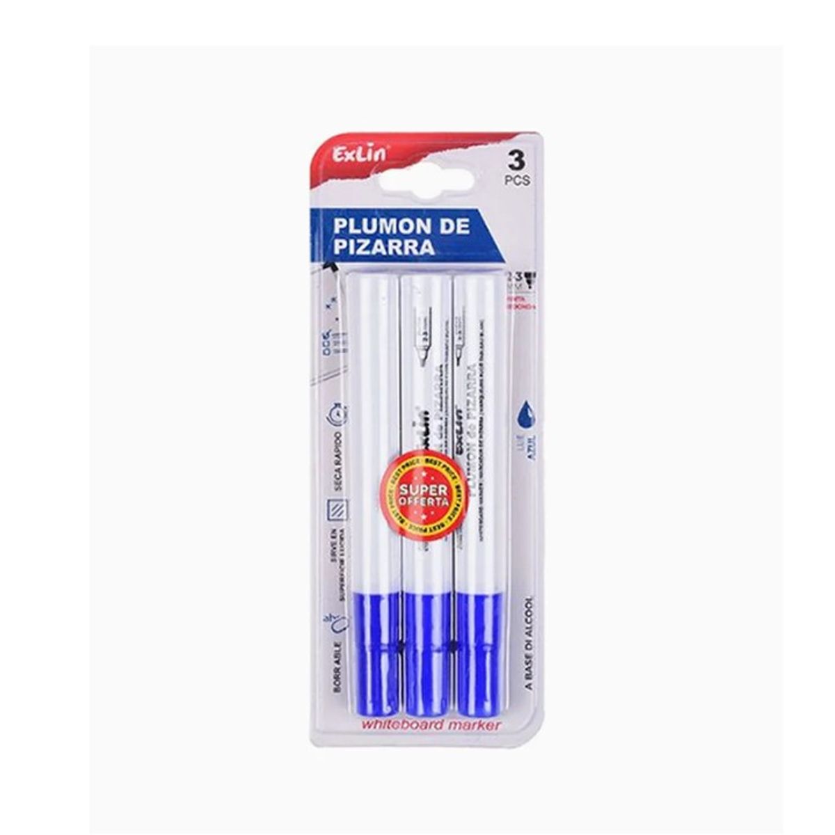 GENERICO - Marcador de Pizarra Azul 14.5cm 3 pcs