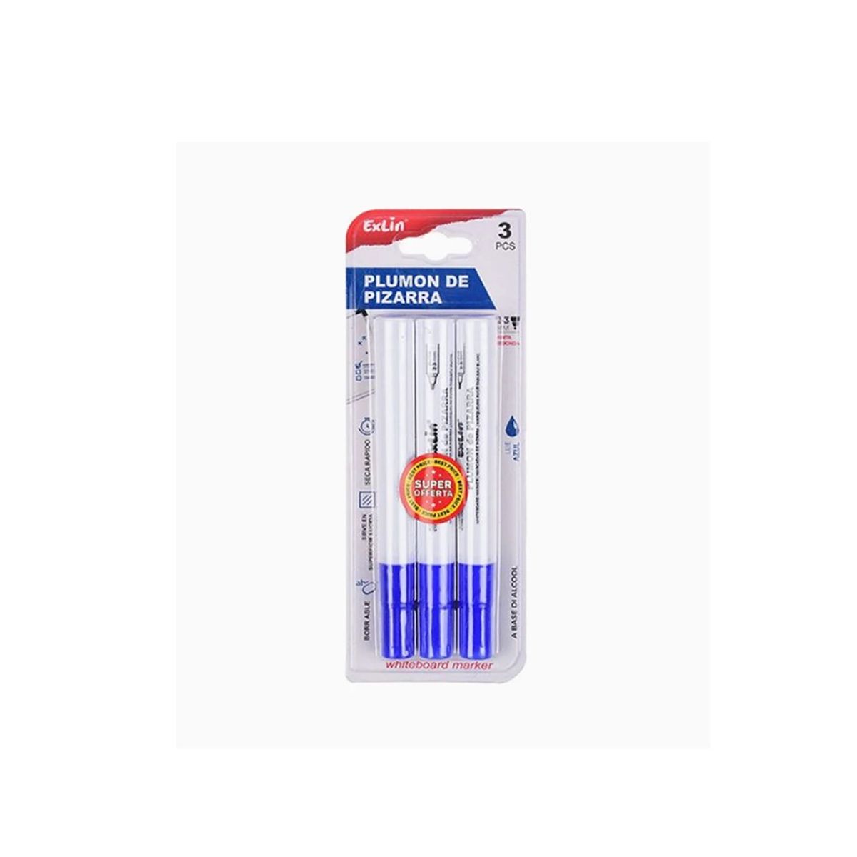 GENERICO - Marcador de Pizarra Azul 14.5cm 3 pcs