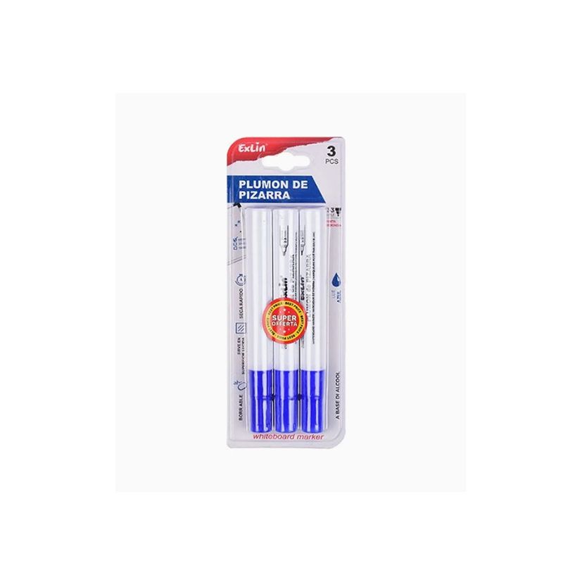 GENERICO - Marcador de Pizarra Azul 14.5cm 3 pcs